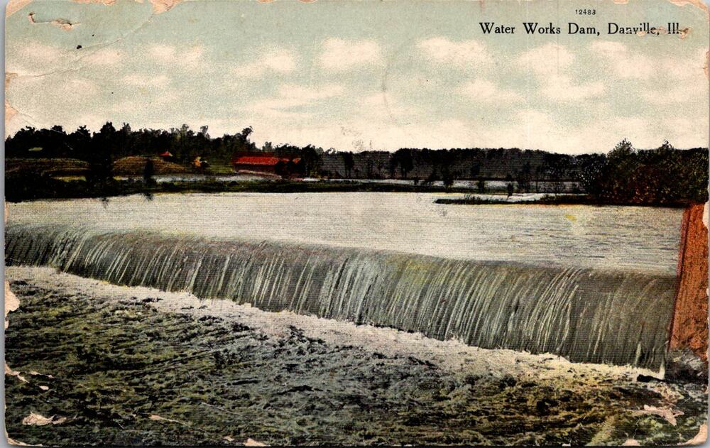 Water Works Dam Danville IL 1908 Vintage Postcard SP6-18